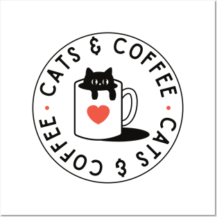 Cats & Coffee retro vintage Posters and Art